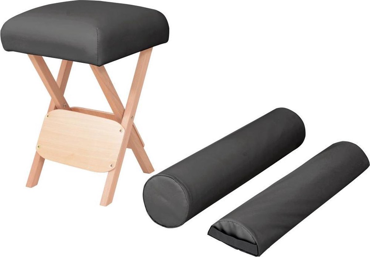 Goedkoopste vidaXL - Massagekruk - met - 12 - cm - dikke - zitting - 2 - bolsters - inklapbaar - zwart