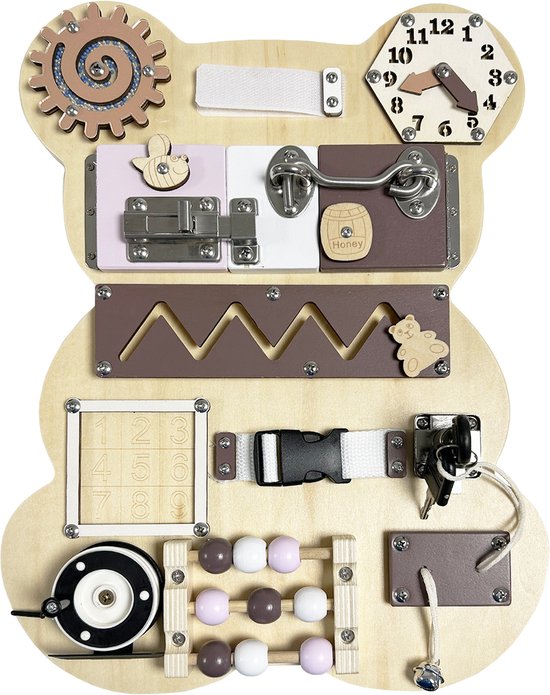 Maxx Kidz Activiteitenbord Kind 3 Jaar - Montessori Cadeau - Sensorisch Speelgoed Busy Board Onderweg en Thuis - Activiteiten Paneel Hout Nederlands - Educatief Spelletje Auto