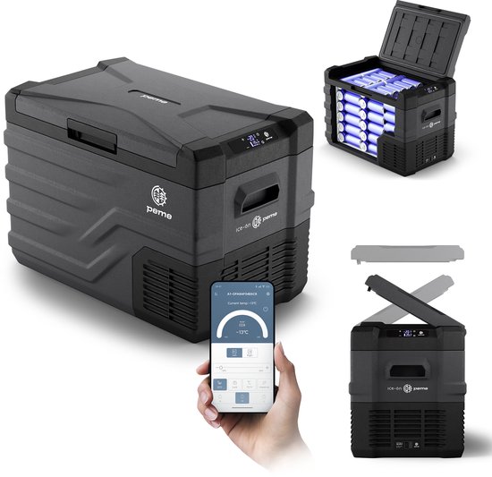 Glacière électrique PEME Quest , 35,3 litres, 12 V, 220/230 V CA/ DC, connexion pour voiture et camping, Frigobox thermoélectrique - Dark Sky