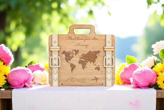 Foto: Huwelijkscadeau houten reiskoffer f licitations pour vorte mariage fr just married geldcadeau trouwen huwelijk hout origineel wedding geschenk love proficiat met jullie huwelijk bruidspaar bruiloft vintage travel