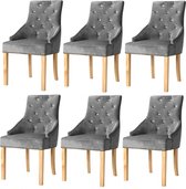 vidaXL Eetkamerstoelen massief eikenhout en fluweel zilver 6 st