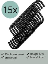 Leathergoodz - 15x S-haakjes Zwart - 6cm/klein - ø15mm - s-haakjes - ophanghaken - handdoekhaakje - S-haken