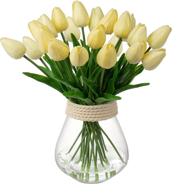 Awtlife 24 stks Kunstbloemen Nep Bloem Tulp Latex Real Touch voor DIY Boeketten Bruiloft Feest Bruids Baby Douche Home Decor Wit