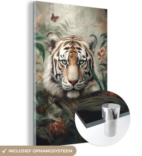 Peinture sur verre - Tigre - Fleurs - Blinder - Animaux - Nature - Plaque  de verre -... | bol