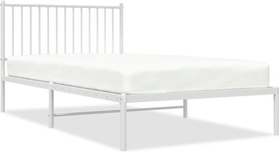 vidaXL - Bedframe - met - hoofdbord - metaal - wit - 107x203 - cm