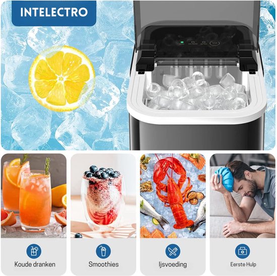 Intelectro Ijsblokjesmaker - Maak in Slechts 6 Minuten Perfecte Bolvormige IJsblokjes - Energiezuinig - LED Display - Infraroodsensor - Zelfreiniging - Inclusief Ijsschep - Zwart - Levering Sneller dan Aangegeven! van Merkloos — afbeelding 2