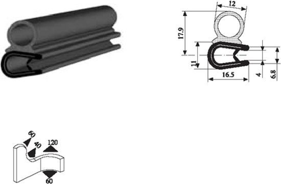 Foto: Vrr u profiel klemprofiel rubber randbescherming 2 4 mm met kraal 020 per 5 10 of 50 meter