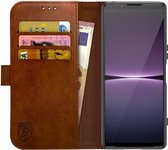 Rosso Element Book Case Wallet Hoesje Geschikt voor Sony Xperia 1 V | Portemonnee | 3 Pasjes | Magneetsluiting | Stand Functie | Bruin