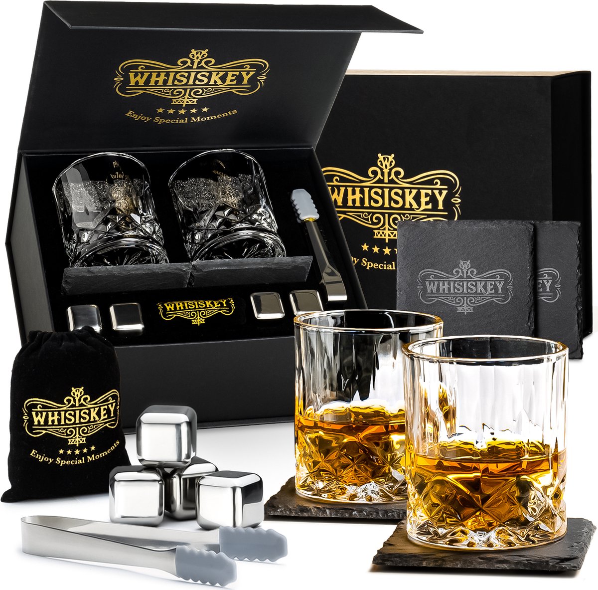 Whisiskey - Coffret Whisky - Coffret Cadeau Homme - Cadeau Noel - 2 Verre a  Whisky, 8 Pierre a Whisky, 2 sous-Verres & Pinces : : Cuisine et  Maison