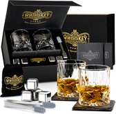 Whisiskey Luxe Whiskey Set - Incl. 2 Whiskey Glazen, 4 Whiskey Stones, 2 Onderzetters, Fluwelen Opbergzak, Opbergbox - Whisky Geschenkdoos - Glas - Herbruikbare IJsblokjes - Vaderdag cadeau geschenk - Vaderdag cadeaupakket