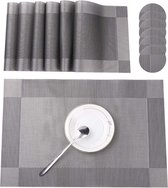 Placemat set van 12 antislip wasbare PVC scheurvaste hittebestendige placemats met onderzetter voor thuis restaurant eettafel (zilvergrijs) 45 x 30 cm