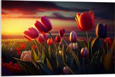Acrylglas - Kleurrijke Tulpen in Bloemenveld - 90x60 cm Foto op Acrylglas (Wanddecoratie op Acrylaat)
