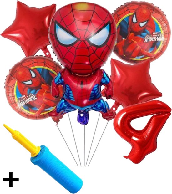 Spiderman ballon set - inclusief Luxe ballonnen pomp - Folie Ballon - Superhelden - Themafeest - 4 jaar - Verjaardag - Ballonnen - Versiering - Helium ballon - Luxe ballonpomp