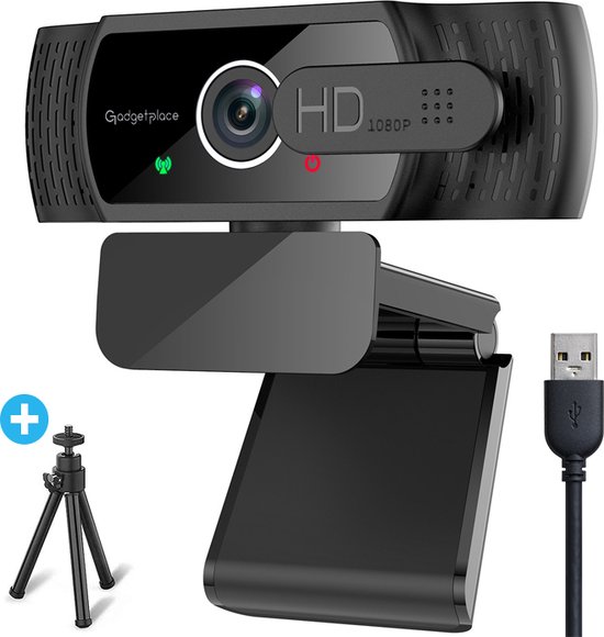 Full HD Pro Webcam met Ruisvrije Microfoon - Incl. Tripod en Webcam Cover - 1080P - Voor Laptop en PC - Windows en Mac
