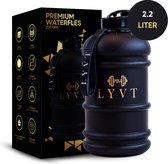 LYVT® Bouteille d'eau 2 litres - Gourde - Grande bouteille d'eau - Carafe à eau - Bidon 2 litres - 2,2 litres - Zwart