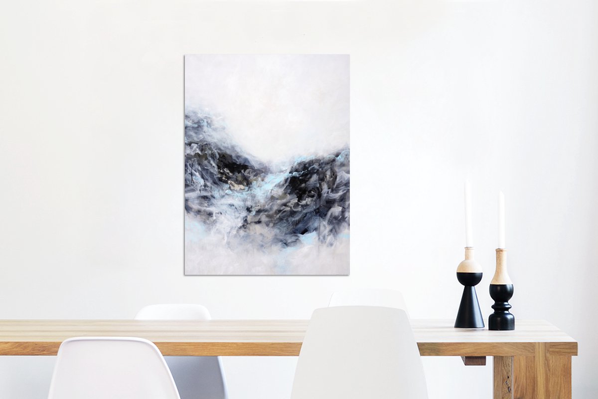 Wanddecoratie Metaal - Aluminium Schilderij Industrieel - Zwart - Wit - Verf - Abstract - 60x80 cm - Dibond - Foto op aluminium - Industriële muurdecoratie - Voor de woonkamer/slaapkamer