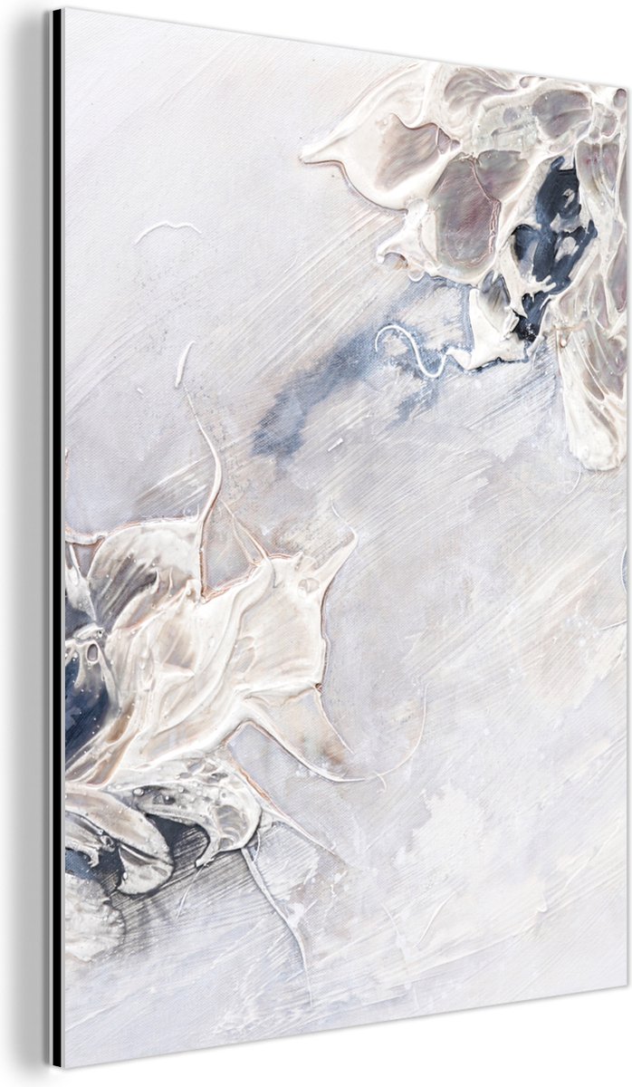 Wanddecoratie Metaal - Aluminium Schilderij Industrieel - Verf - Abstract - Beige - Grijs - 90x120 cm - Dibond - Foto op aluminium - Industriële muurdecoratie - Voor de woonkamer/slaapkamer