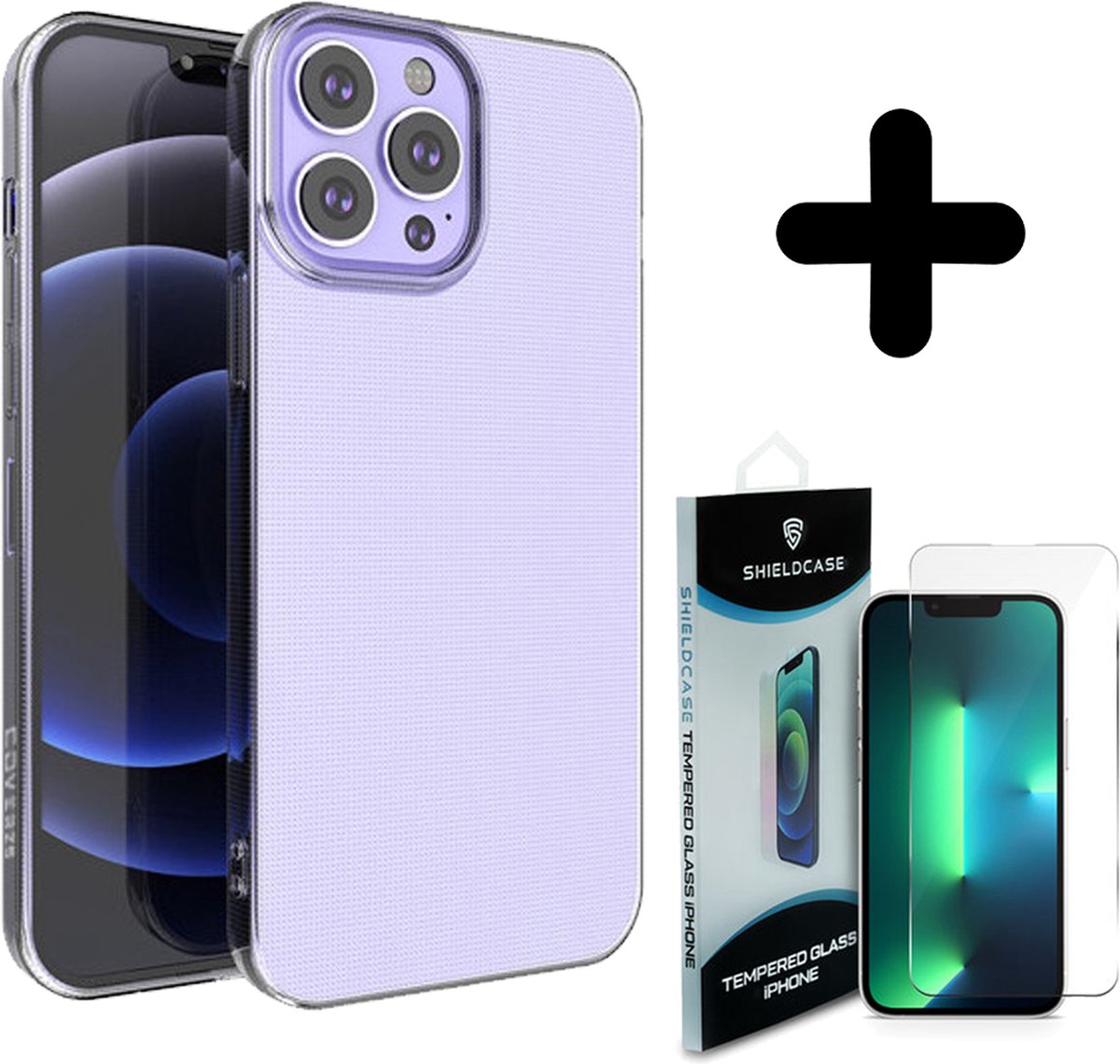 Coverzs geschikt voor iPhone 14 Pro Max TPU case (transparant) + ShieldCase screenprotector - beschermglas iPhone bescherming - iPhone case bescherm hoesje + Screenprotector