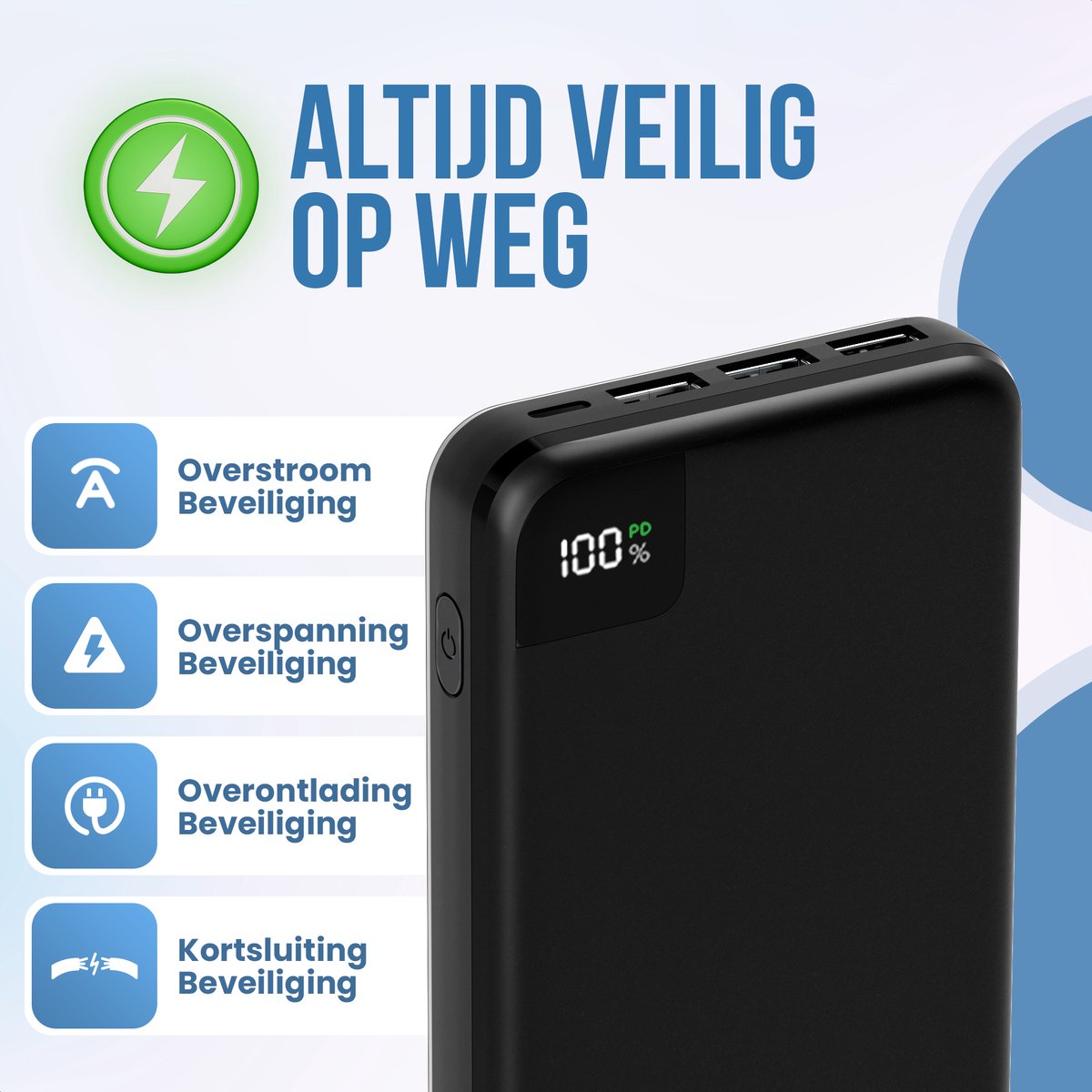 Afbeelding 3 van Strex Powerbank - 27.000 mAh - 22.5W Snellader - USB-A/USB-C - LED Indicatie - Universele Powerbank geschikt voor o.a. iOS/Android
