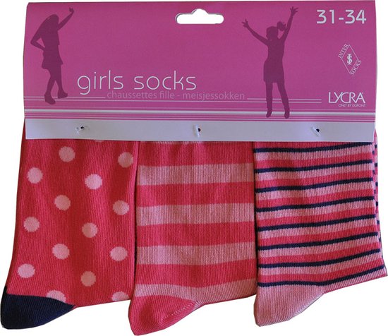Meisjes sokken - katoen 6 paar - different - maat 35/38 - assortiment roze - naadloos