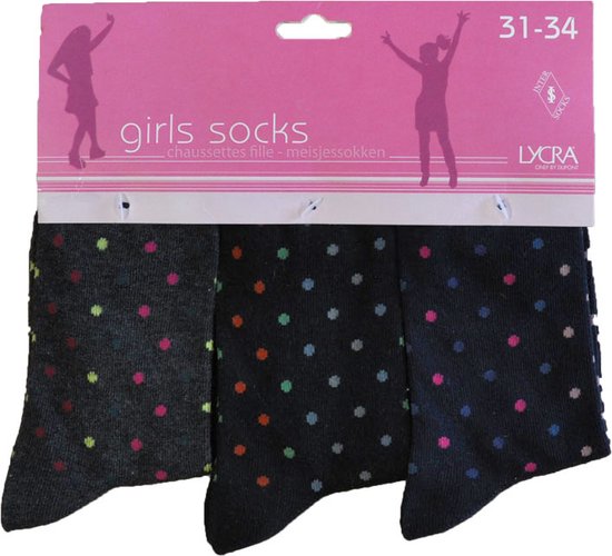 Meisjes sokken - katoen 6 paar - multi - assortiment antraciet/marine/zwart - naadloos