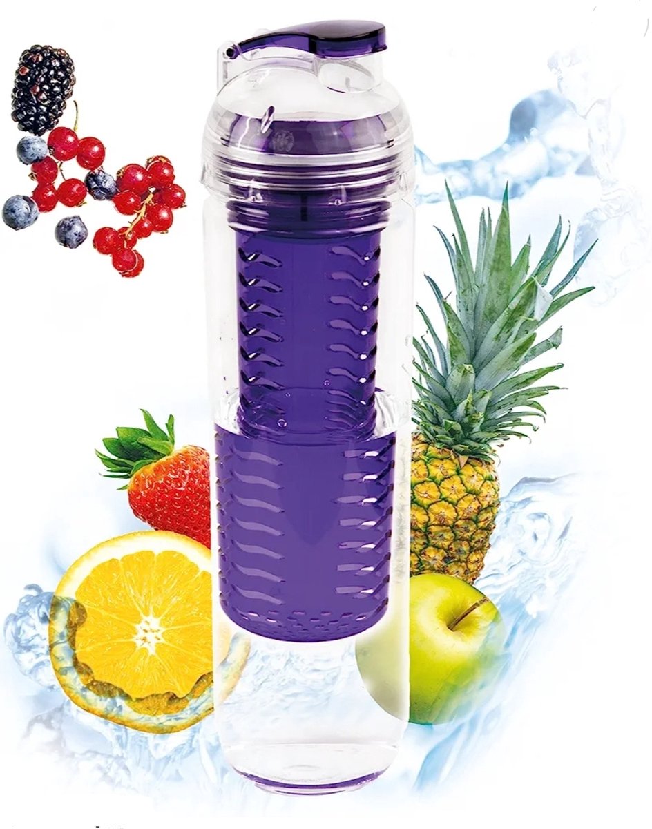 Ariko drinkfles met fruit infuser - paars - 800 ml - bidon - waterfles - fruit filter