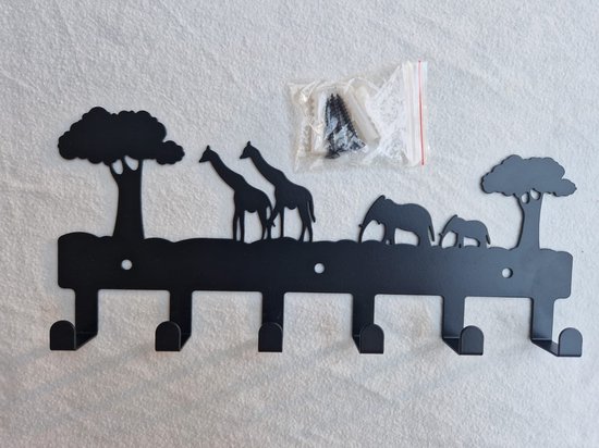 Kinderkapstok - metaal - 6 haken - Kapstok kinderen jungle - Olifant - Kinderkamer haakjes - Incl. schroeven 42CM — afbeelding 3