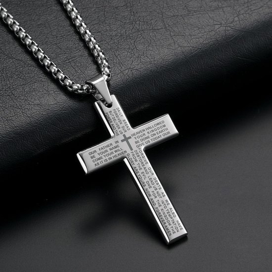 Cubaans kruis voor mannen - Zilveren kruis Ketting Plat - Mannen ketting - Heren ketting - Ketting voor mannen - cadeau mannen - Geometrie Gothic - Punk - holy cross -
