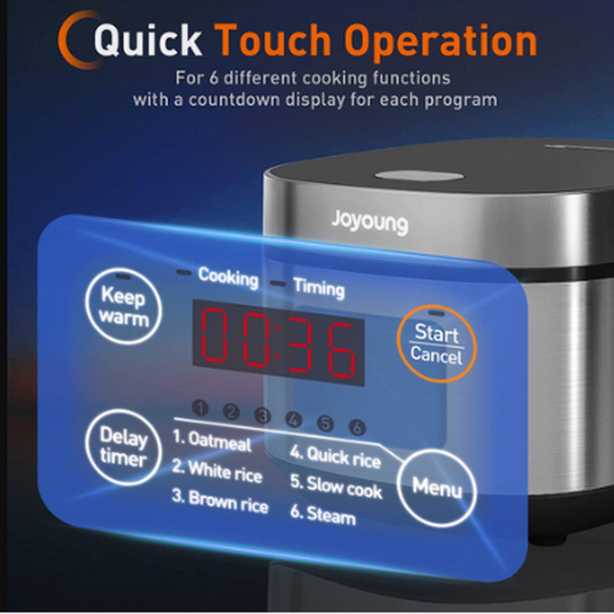 Joyoung - Multifunctionele Rijstkoker/stomer 4L - Intelligente Automatische Huishoudelijke Keuken - Fornuis - Elektrische Koken - Machine Huishoudelijke Apparaten - RVS thumbnail 3