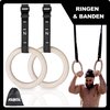 foto van KRAKEN Gym Rings | Premium Verstelbare Turnringen met 32 mm Houten Grip | Gymrings voor Crossfit & Calisthenics, Krachttraining | Gymnastiek Ringen | Complete Set Inclusief SafeLock Ophangbanden met Lengtemarkering | Gratis Opbergtas meegeleverd