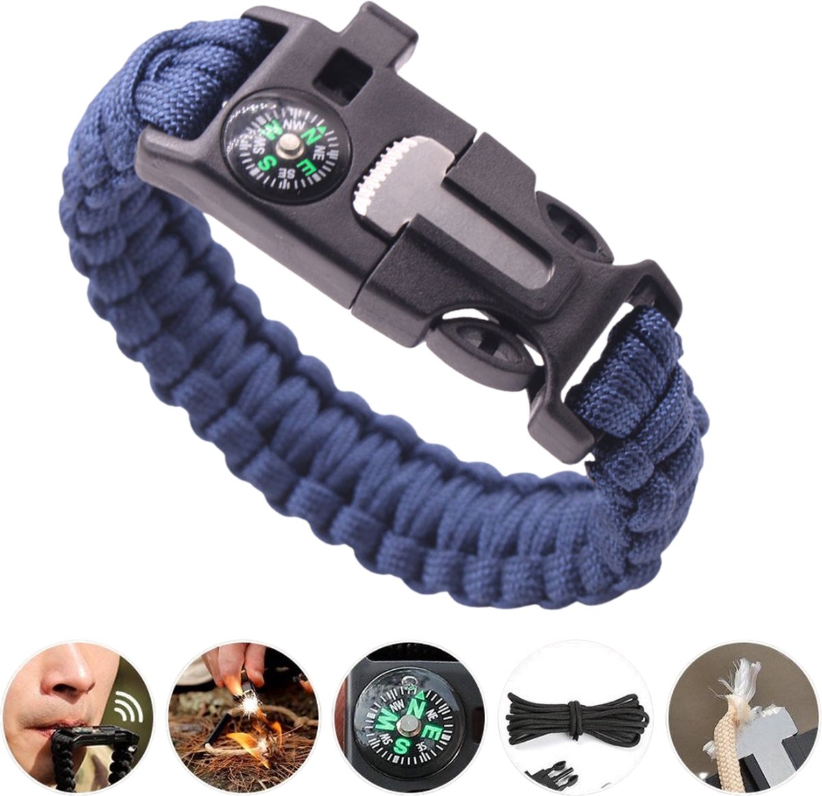 Lot De 4 Bracelets De Survie En Paracorde Multifonctions – Avec Silex, Boussole, Sifflet Et Mini Scie – Idéal Pour Camping Et Randonnée - 3