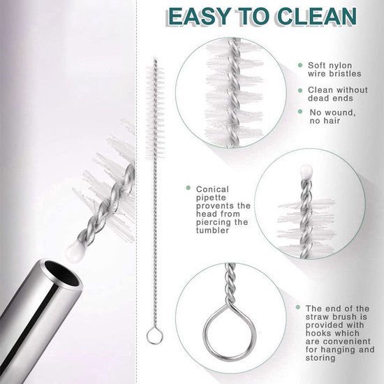 COM-FOUR Glazen Rietjes Set - 10st Herbruikbaar Met Schoonmaakborstel - Milieuvriendelijk