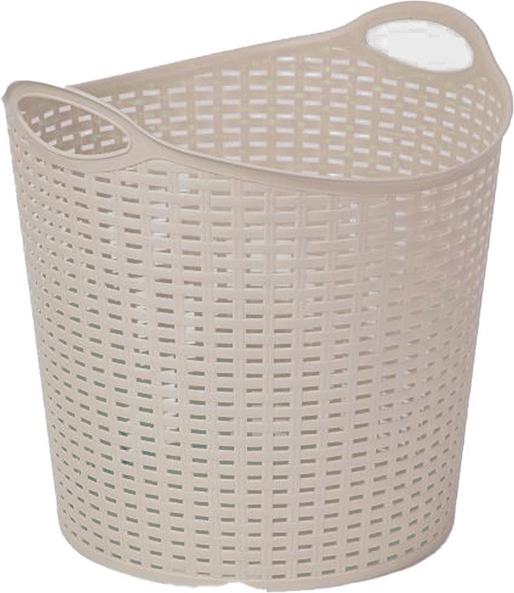 Goedkoopste Plasticforte Gevlochten wasmand/opbergmand - flexibel - beige - 27 liter - rond - kunststof - H38 x D37 cm