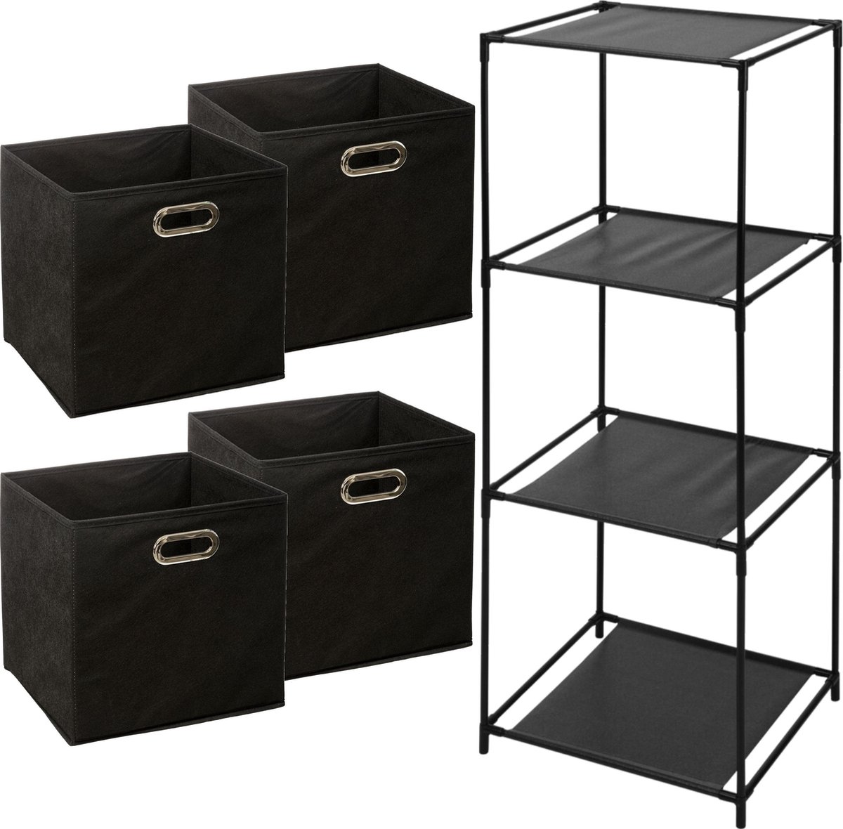 Storage Solutions Opbergrek Smartrack - met 4x mandjes linnen - zwart - 34 x 104 cm