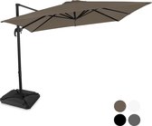 VONROC Premium Zweefparasol Pisogne 300x300cm - Duurzame parasol - Combi set incl. 4 vulbare premium parasoltegels – 360 ° Draaibaar - Kantelbaar – UV werend doek – Taupe – Incl. beschermhoes