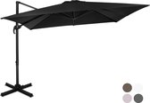 VONROC Premium Zweefparasol Pisogne 300x300cm – Incl. kruisvoet & beschermhoes – Vierkante parasol – 360 ° Draaibaar - Kantelbaar – UV werend doek - Zwart