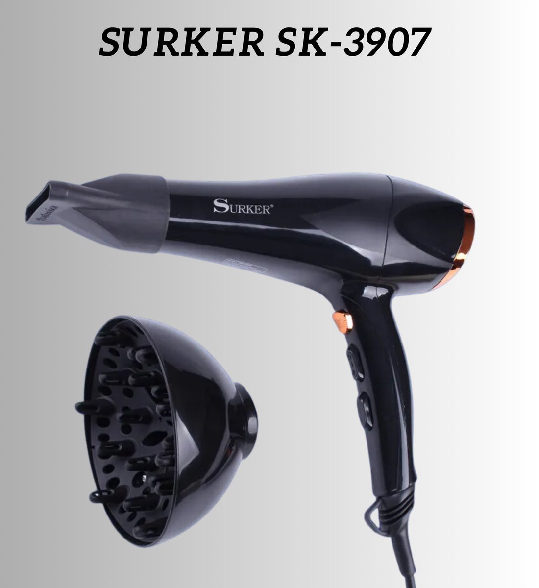 Surker SK-3907 - Proffesionele Haardroger - Krachtige Föhn - inc. blaasmond & diffuser - 2000 Watt