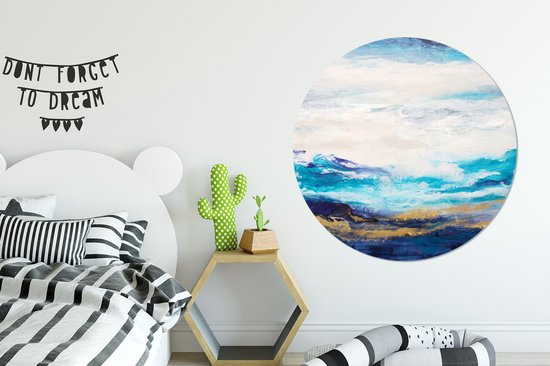 WallCircle - Wandcirkel ⌀ 140 - Blauw - Schilderij - Abstract - Verf - Ronde schilderijen woonkamer - Wandbord rond - Muurdecoratie cirkel - Kamer decoratie binnen - Wanddecoratie muurcirkel - Woonaccessoires