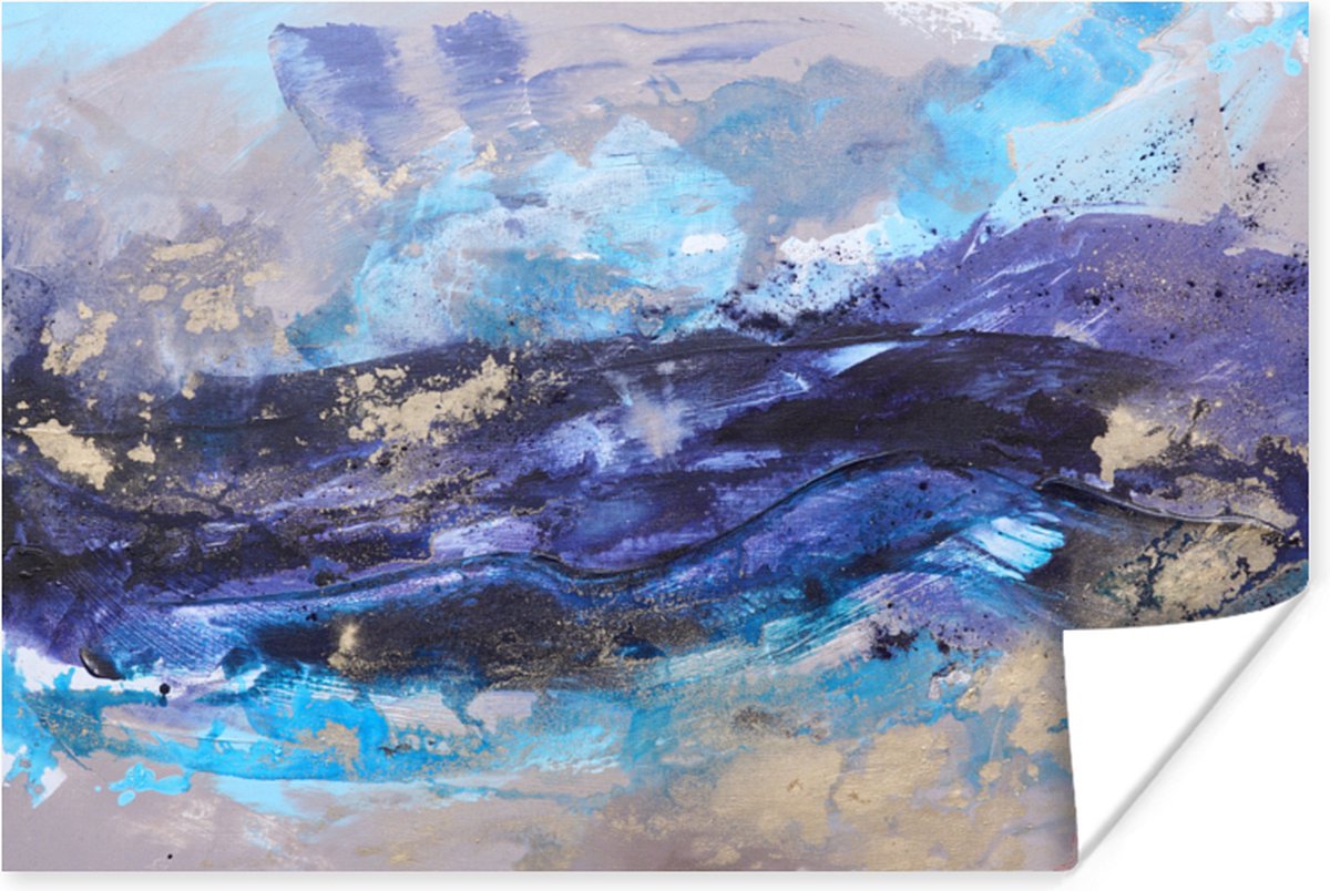 Poster Abstract - Grijs - Blauw - Verf - 30x20 cm