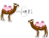 Joy|S - Zilveren kameel oorbellen - 8 mm - bruin - kinderoorbellen