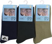 Jongens sokken - katoen 6 paar - plain - maat 35/38 - assortiment beige/marine/groen - naadloos