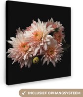 Tableau sur toile Chrysanthème - Fleurs - Wit - Nature - Zwart - 90x90 cm - Décoration murale