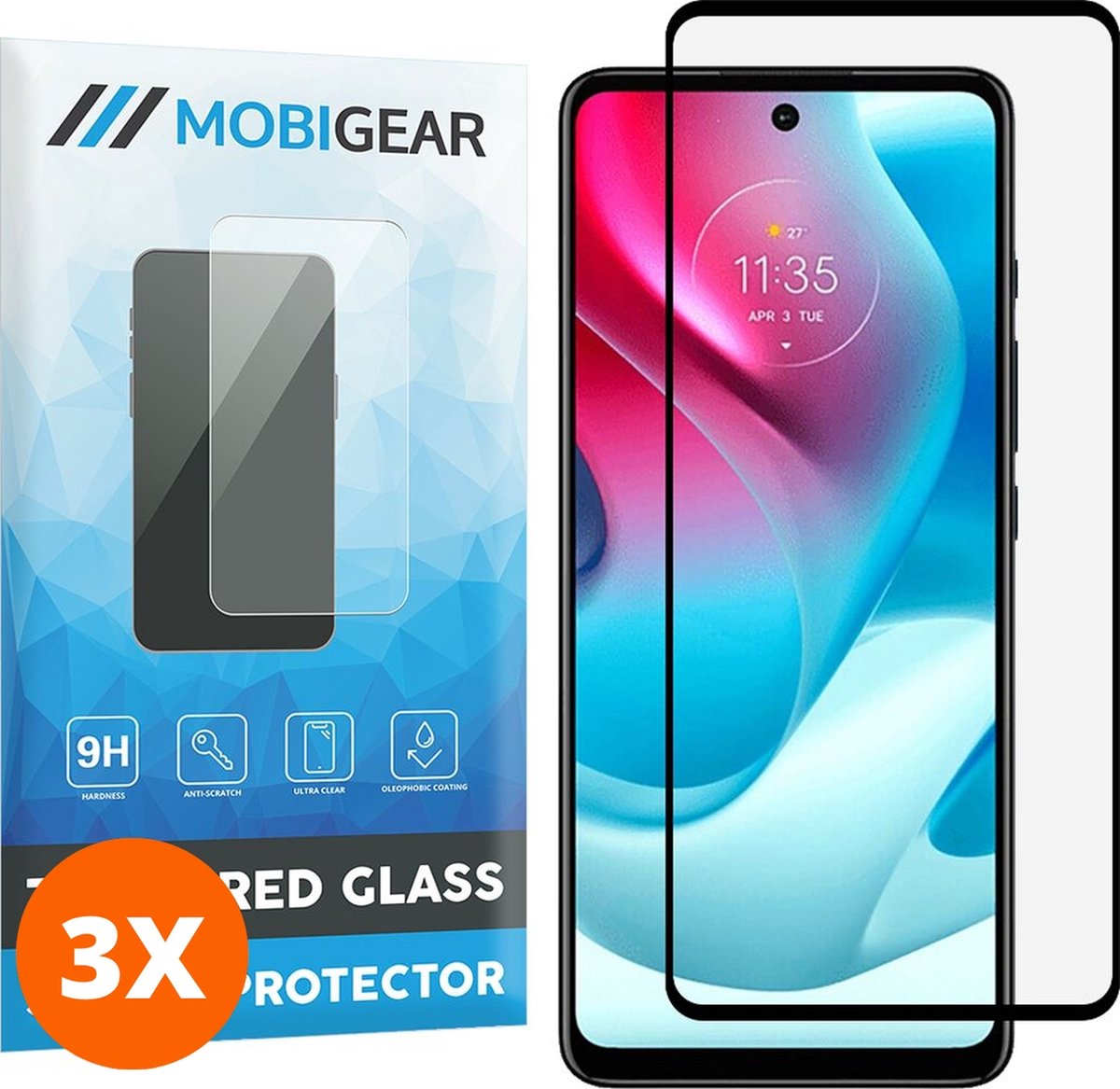Mobigear Screenprotector geschikt voor Motorola Moto G60s Glazen | Mobigear Premium Screenprotector - Case Friendly - Zwart (3-Pack)