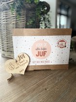 giftbox juf - cadeaupakket juf - inclusief houten hartje juf
