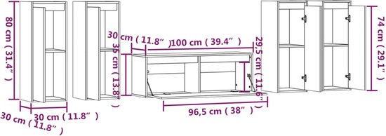 vidaXL - Tv-meubelen - 5 - st - massief - grenenhout - zwart