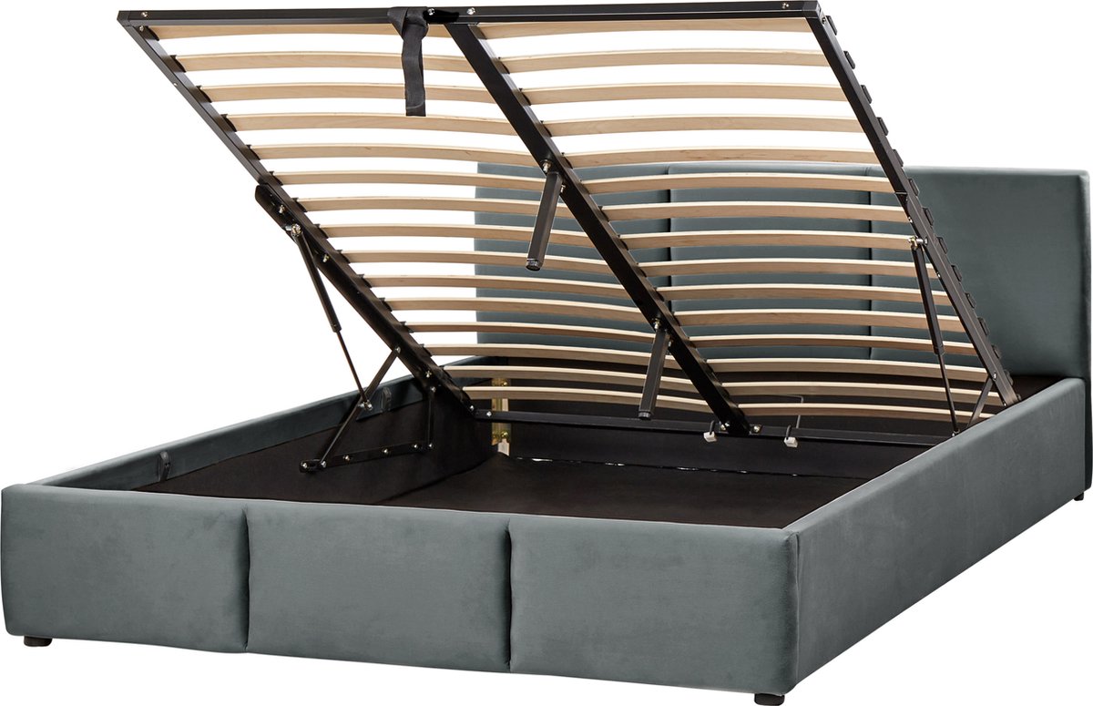 BOUSSE - Bed met opbergruimte - Donkergrijs - 140 x 200 cm - Fluweel