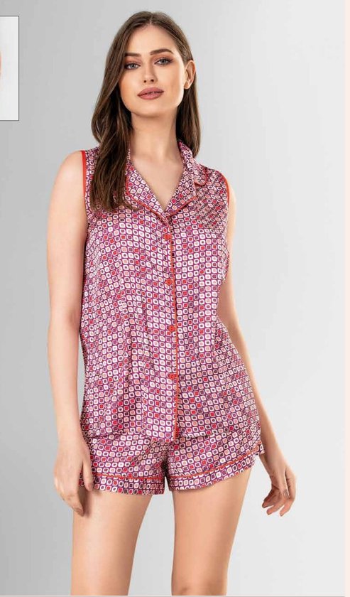 Satijn Dames 2- Delige -Pyjama- Luxe Pyjamaset- Shortama- Lingerie- Sexy- Nachtkleding Roze Maat S
