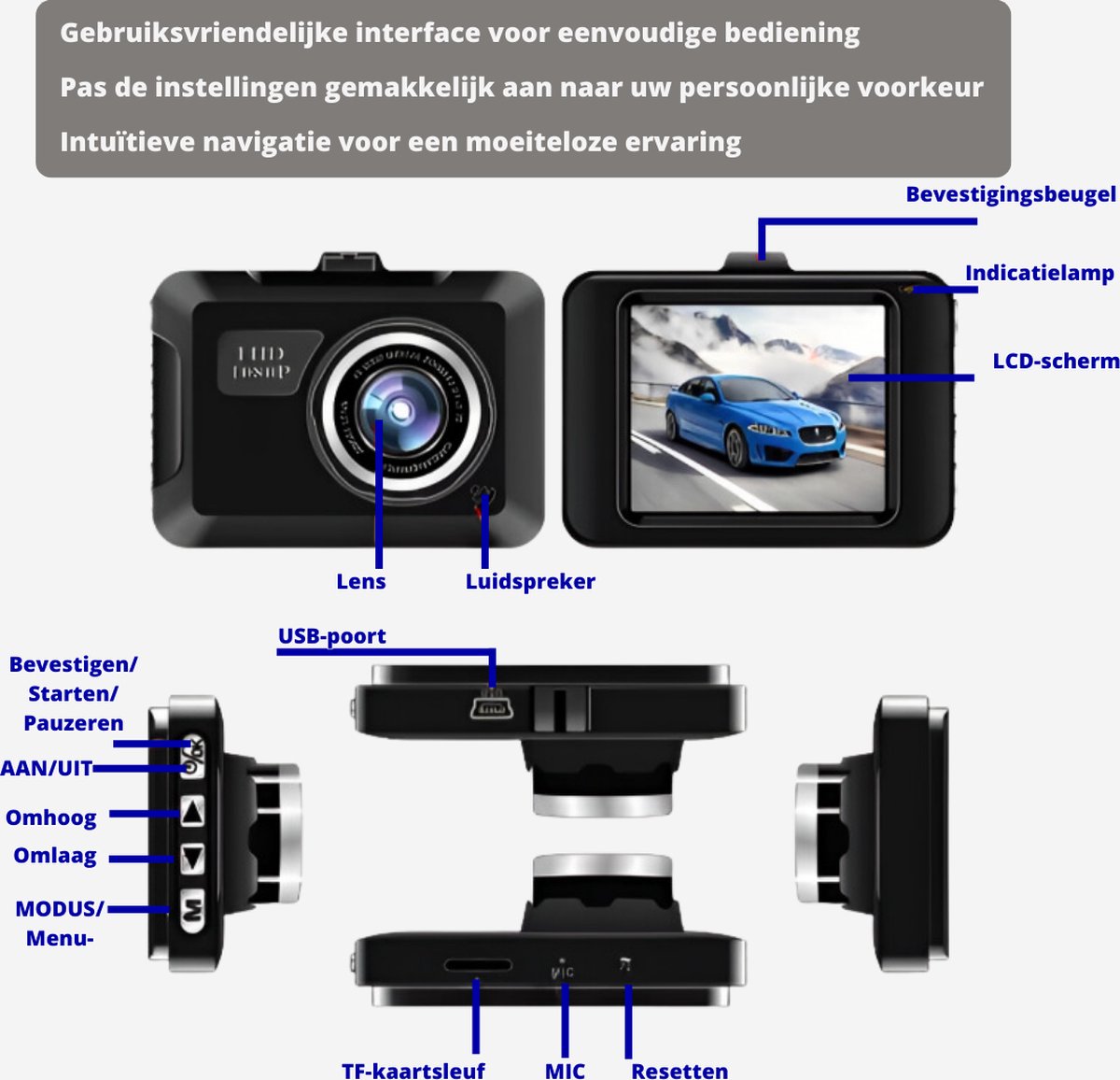 Full HD Dashcam voor auto - Dashcam voor auto voor en achter - Dual Dashcam - Nachtvisie, G-Sensor, Looprecording – foto 8