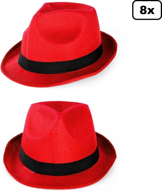 8x Party Festival hoed rood met zwarte band - Carnaval Hoofddeksel hoed  festival thema... | bol