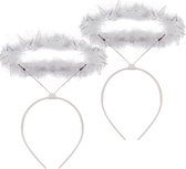 Henbrandt engel halo - 2x stuks- diadeem/haarband/tiara - wit - 22 x 0,5 x 36 cm